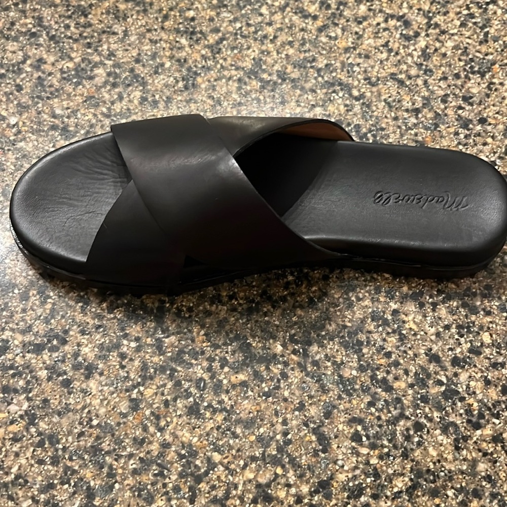 Madewell women’s black leather criss cross slides sandals size 10